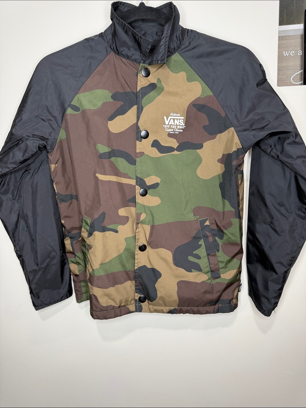 Vans camo rain button jacket, no hoodie, size small